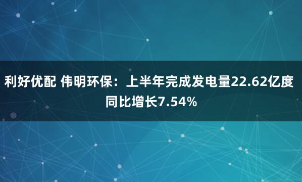 利好优配 伟明环保：上半年完成发电量22.62亿度 同比增长7.54%